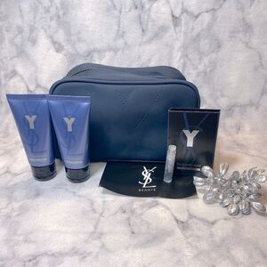 Yves Saint Laurent Y EDP Set,Navy Pouch,After Shave&Shower Gel50ml&1.2ml-4pc-NEW